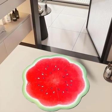 Imagem de CDHZYQ Tapetes de banheiro em forma de melancia, tapete de banho de frutas, kawaii, antiderrapante, tapete de chuveiro, decoração de quarto infantil (58 x 58 cm, polpa de melancia)
