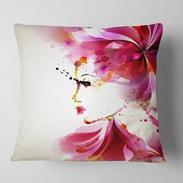 Imagem de Designart Fashion Manta abstrata de cabelo feminino, sala de estar, sofá, enchimento de almofada de alta qualidade + capa de almofada impressa em ambos os lados 40,64 cm x 40,64 cm