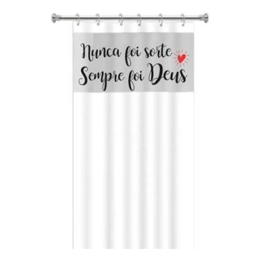 Imagem de Cortina de Box Banheiro – Branca com Visor e Frase “Nunca Foi Sorte, Sempre Foi Deus” – PVC Impermeável e Antimofo – 1,38 x 1,98m