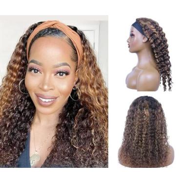 Imagem de Peruca com faixa de cabeça WENYAN Ombre Deep Wave Human Hair 4 /27 150