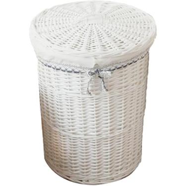 Imagem de Cesta De Roupas Sujas Grande Tecida à Mão Willow, Cesta De Armazenamento De Brinquedos Para Crianças, Cesta De Armazenamento De Roupas Sujas Com Tampa, White