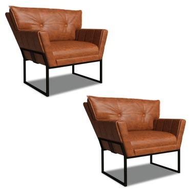 Imagem de Poltrona Sala Industrial Preto Kit 2 Anitta Sintético Pu Nozes D03 - DRossi