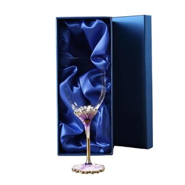 Imagem de Taças de vinho Simcat esmaltadas transparentes feitas à mão taças de vinho tinto champanhe taças florais (1 caixa de presente de vidro roxa)