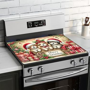 Imagem de BVBOX Capa superior de fogão de Natal para fogão elétrico 71 x 50 cm, capas de vidro para fogão a gás, tapete protetor de fogão decorativo lavável para cozinha doméstica (Puppies, 71 cm x 50 cm)