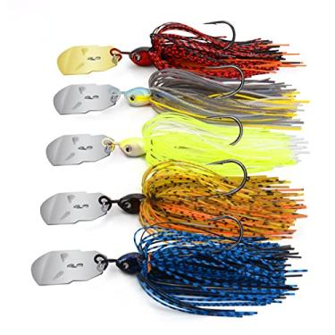Imagem de MadBite Iscas de pesca da KastKing Bladed Jig, kits multicoloridos de 5 peças, ação vibratória irresistível, ganchos de ponta de agulha de fio pesado pegajosos e afiados, tamanhos de 3/226.8 g, inclui