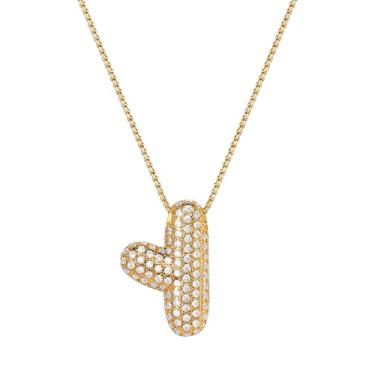 Imagem de Mint & Lily Colar feminino com inicial de ouro Pave Bubble – banhado a ouro 18K sobre latão com corrente delicada, presente para mulheres, Latão, Sem Pedra Preciosa