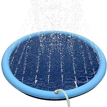 Imagem de Piscina para cães | Almofada de spray de água, almofada de resfriamento para filhotes, brinquedo aquático para banho, quintal, casa, lago, praia, interior, exterior, quintal, parque 150 CM