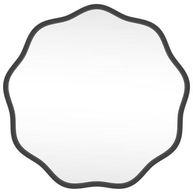 Imagem de HOMECOOKIN Espelho de parede redondo ondulado de 50 cm, espelho de parede ondulado redondo com moldura de alumínio para atualizações de banheiro, hotéis, penteadeiras, casas de fazenda