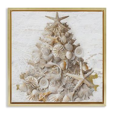 Imagem de Stupell Industries Arte de parede em tela flutuante dourada rústica com concha de mar, design de Sasha, 63 x 63 cm