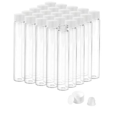 Imagem de Cadbibe Frascos de vidro transparente de 30 ml com tampas de rosca e tampas de plástico, pequeno frasco de amostra de líquido, tubos de vidro, frasco à prova de vazamento, 25 peças (tampa branca)