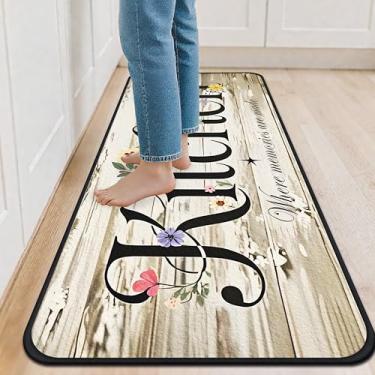 Imagem de PARIZDIY Tapetes e tapetes de cozinha antiderrapantes, tapetes de cozinha florais antifadiga para chão, lavável na máquina, tapetes de lã sintética acolchoados confortáveis para pia, lavanderia