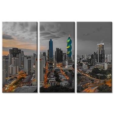 Imagem de Arte de parede de 3 painéis para sala de estar, arranha-céus de arranha-céus Panamá América Central para decoração de quarto, impressão em tela, arte moderna esticada e emoldurada pronta para pendurar
