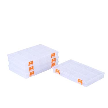 Imagem de BangQiao Pacote com 4 caixas de armazenamento de plástico transparente com 15 grades com divisórias, estojo organizador transparente para peças pequenas, contas, botões, joias, diamantes, suprimentos