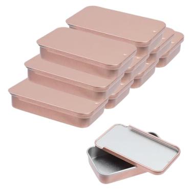 Imagem de Mewutal 10 recipientes de metal deslizantes de lata, 6 x 3,3 x 1 cm, caixa de armazenamento retangular em ouro rosa, tipo gaveta, mini caixa de lata vazia portátil com tampa para contas de joias de
