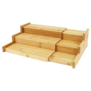 Imagem de Suporte de caneca de café expansível de 3 camadas, estação de bancada, suporte para canecas de bambu, organizador de cafés, comporta potes de especiarias, prateleira multifuncional para armários