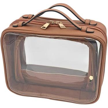 Imagem de Bolsa de maquiagem JAZD Clear Toalete Organizer Travel Organizer Brown