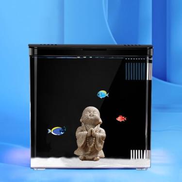 Imagem de Carefree Fish 1,2 galão preto pequeno aquário de peixes escritório USB pequeno aquário Betta luz LED com filtro (inclui areia e pequeno Buda)