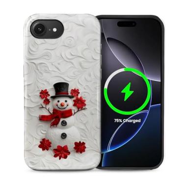 Imagem de casesok Capa para iPhone 16e, compatível com MagSafe, capa rígida de camada dupla + capa de silicone, proteção total à prova de choque para iPhone 16e-boneco de neve com poinsétias vermelhas
