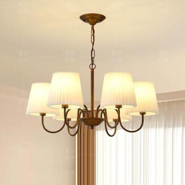 Imagem de Lustre francês de 6 luzes, tecido de bronze esfregado a óleo, luminária pendente de teto estilo fazenda, luminária vintage grande para quarto, sala de jantar, cozinha, ilha, sala de estar, h