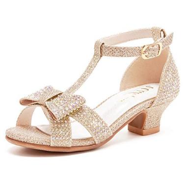 Imagem de Sandália infantil Walofou/criança pequena/criança grande/salto baixo com strass, Champagne, 2 Big Kid