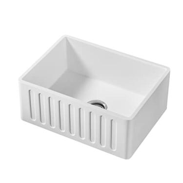 Imagem de Westbrass BK124W Pia de cozinha de superfície sólida de tigela única de 61 cm com avental frontal reversível de casa de fazenda, branco