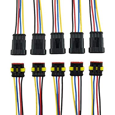 Imagem de Qook 5 Kit de 4 pinos conector elétrico à prova d'água para carro macho fêmea conector de cabo com fio AWG Marine