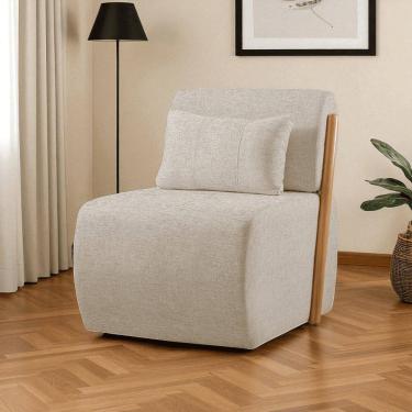 Imagem de Poltrona para Sala de Estar Madeira Maciça Cecília Luxo Bege