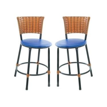 Imagem de Banqueta Baixa Fibra Sintetica Para Bar Balcão Area Gourmet (AZUL)