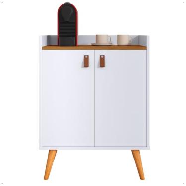 Imagem de Aparador Sala De Estar Retrô Buffet Cantinho Do Café Hall De Entrada Luana 2 Portas GB Plus Cor:Branco Com Freijó