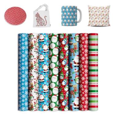 Imagem de Folhas de transferência de sublimação de Natal, 8 peças de papel de sublimação pré-impresso de cor lisa de 30,5 cm x 30,5 cm para caneca de prensa térmica, camisetas DIY, porta-copos