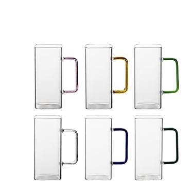 Imagem de URGDWEKJY Copo de vidro Conjunto de 6 peças de vidro com alça (283 g e 340 g opcional) Conjunto de copos de grande capacidade para beber café uísque cerveja copo de água (médio)