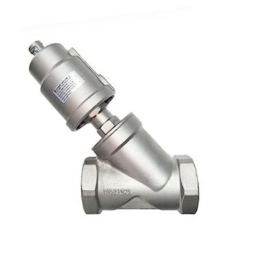 Imagem de Válvula de assento angular de atuador pneumático de aço inoxidável DN50, válvula de assento pneumática 16 bar para vapor, gasóleo, normalmente fechada, 1 peça (dupla ação)