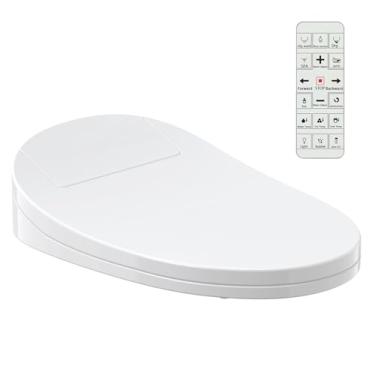 Imagem de Assento sanitário de bidê inteligente com água morna e secador de ar - assento aquecido, luz noturna, controle remoto para vasos sanitários alongados, bocal autolimpante, água quente instantânea