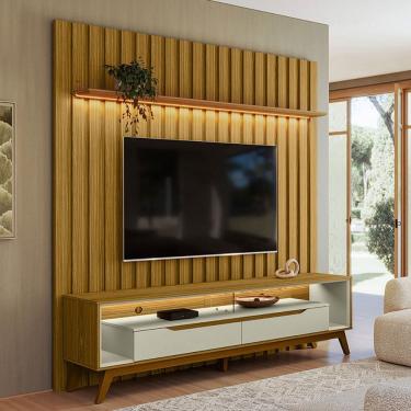Imagem de Rack com Painel para TV Até 70 Polegadas London 2 Portas 1 Prateleira Cedro/Off White - Olivar Móveis