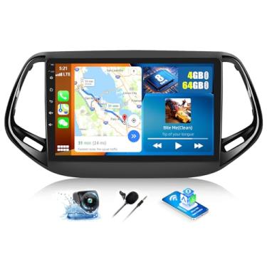 Imagem de [4+64G] Qualcomm Android 15 estéreo automotivo de 8 núcleos para Jeep Compass 2017-2020 com carro sem fio e Android Auto, rádio automotivo de 10,1 polegadas com link espelhado Bluetooth 5.1 FM/RDS DSP