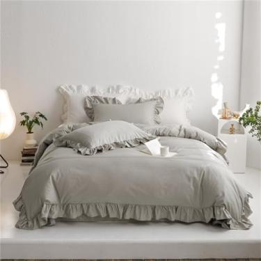 Imagem de Jogo de cama de edredom com babados, verde claro com babados, 600 fios, lençol com elástico (lençol de elástico King Size cinza)