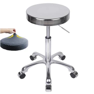Imagem de WYUYIWH Banqueta giratória de aço inoxidável com almofada de assento e rodas gratuitas, cadeira de elevação para bar, laboratório, escritório, barbeiro, cozinha e loja, dedicação altruísta