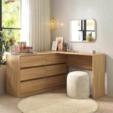 Imagem de Penteadeira de Canto Flex Multimóveis MP4404 – 120cm, 6 Gavetas, Madeirado, Espaçosa e Elegante para Maquiagem