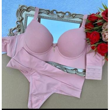 Imagem de Conjunto basico de sutiã reforçado e calcinha fio duplo de pala alta P
