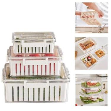 Imagem de Kit 3 potes hermeticos organizador geladeira fresh box com - Multicois