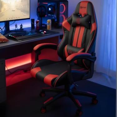 Imagem de Cadeira Gamer Ergonômica – Reclinável com Ajuste de Altura, Apoio de Braços e Rodas em PU – Preto com Vermelho