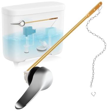 Imagem de Kit de substituição de alça de vaso sanitário, alavanca de descarga universal de montagem frontal com alça de liga de zinco e corrente de melindrosa de aço inoxidável, 1 kit de reparo de vaso