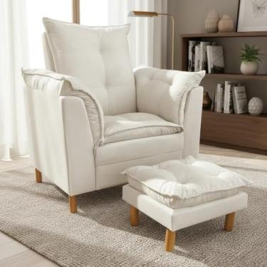 Imagem de Poltrona Amamentação com Puff - Conforto, Leitura e Descanso (Bege Marfim)