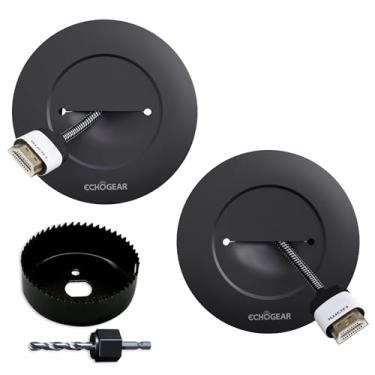 Imagem de ECHOGEAR Esconde-fios para TV na parede – Kit de gerenciamento de cabos preto esconde os fios de TV atrás da parede – Inclui 2 passagens, suportes de bloqueio e acessório de broca de serra de furo