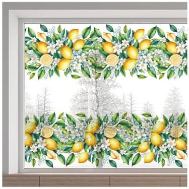 Imagem de GORGECRAFT Adesivos estáticos para janela de limão grande de 114 x 37 cm com flores brancas e flores amarelas com botões de flores e folhas verdes adesivos estáticos para porta deslizante de vidro