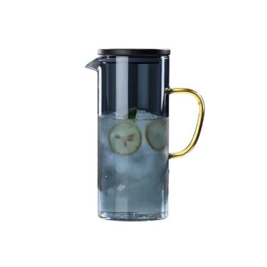 Imagem de Jarro Jarra de água fria vidro espessada, chaleira suco doméstica com alça, jarra bebida chá gelado alto teor borosilicato(Blue)