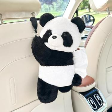 Imagem de Suporte de caixa de lenços de pelúcia para carro – Design fofo de cachorro engatinhando, pendurado ou uso no painel, organizador de brinquedo macio para interior de veículo (Panda)