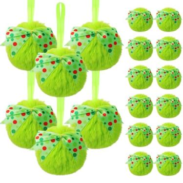 Imagem de Liliful 18 peças de enfeites de bola de Natal peluda verde limão enfeites de natal peludos enfeites de Natal pompom bolas de pendurar para pendurar em casa suprimentos de festa de árvore de Natal