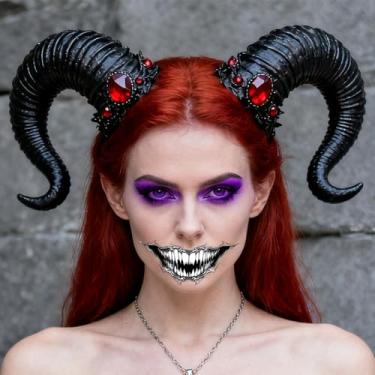Imagem de 10 folhas de tatuagens temporárias de maquiagem de brincadeira de Halloween, adesivo assustador de boca grande, adereços de pegadinha para festa de cosplay de Halloween