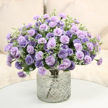 Imagem de Flores artificiais, rosas lilás, rosas de seda falsas para decoração de casa, buquês de noiva, decoração de flores com 20 cabeças na altura (roxo, 31 cm)